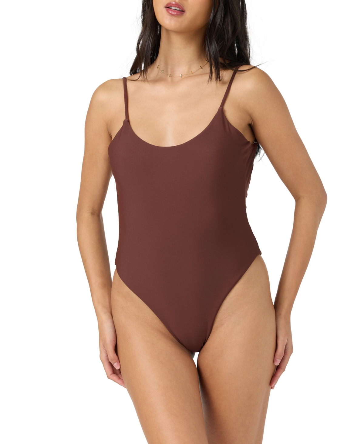 O’Neill Juniors’ Solid Scoop Front One-Piece Swimsuit – Chocolate O’Neill Juniors’ Solid Scoop Front One-Piece Swimsuit – Chocolate
