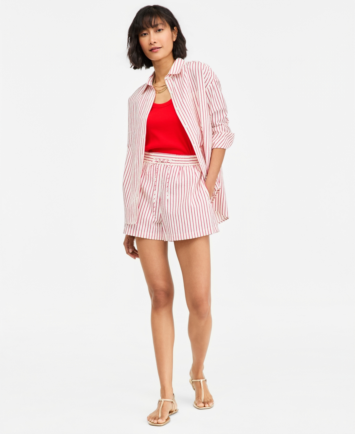 On 34th Women’s Drawstring Seersucker Texture Shorts, Macy’s Exclusive – Red Combo On 34th Women’s Drawstring Seersucker Texture Shorts, Macy’s Exclusive – Red Combo