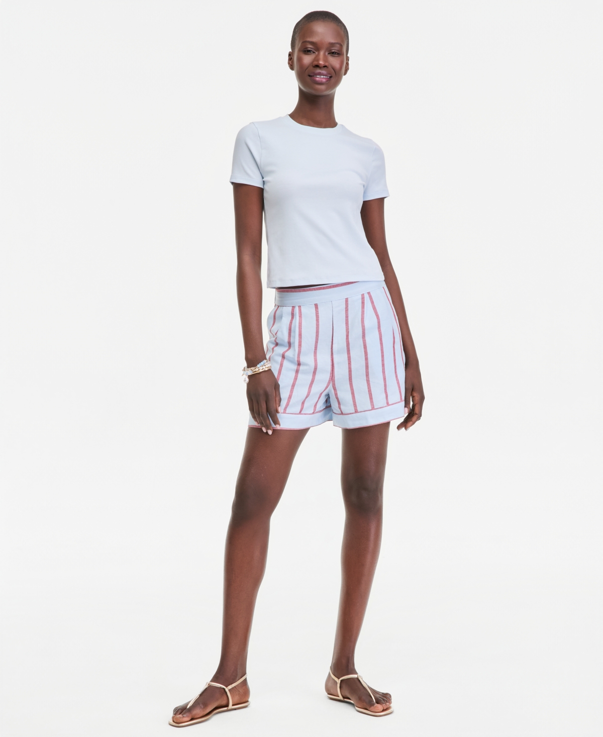 On 34th Women’s Linen-Blend Tailored Pull-On Shorts, Macy’s Exclusive – Diamond Blue Combo
