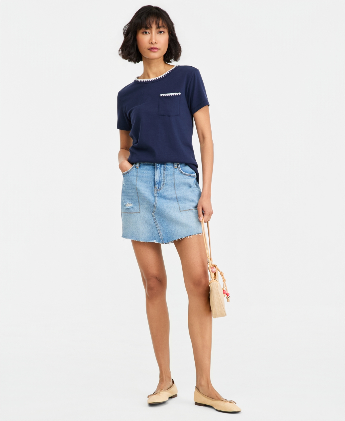 On 34th Women’s Mid-Rise Raw-Edge-Hem Mini Denim Skirt, Macy’s Exclusive – Tindra Wash