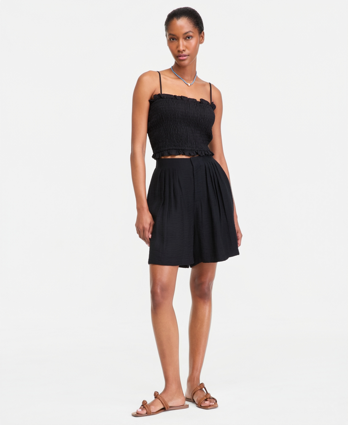 On 34th Women’s Pleated Gauze Shorts, Macy’s Exclusive – Deep Black