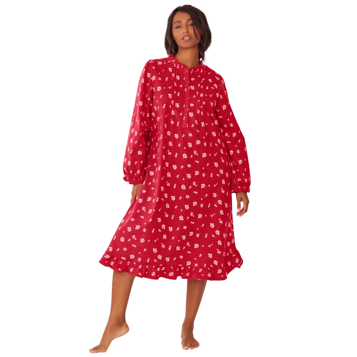Only Neccessities Women’s Cotton Flannel Print Short Gown – Classic red roses