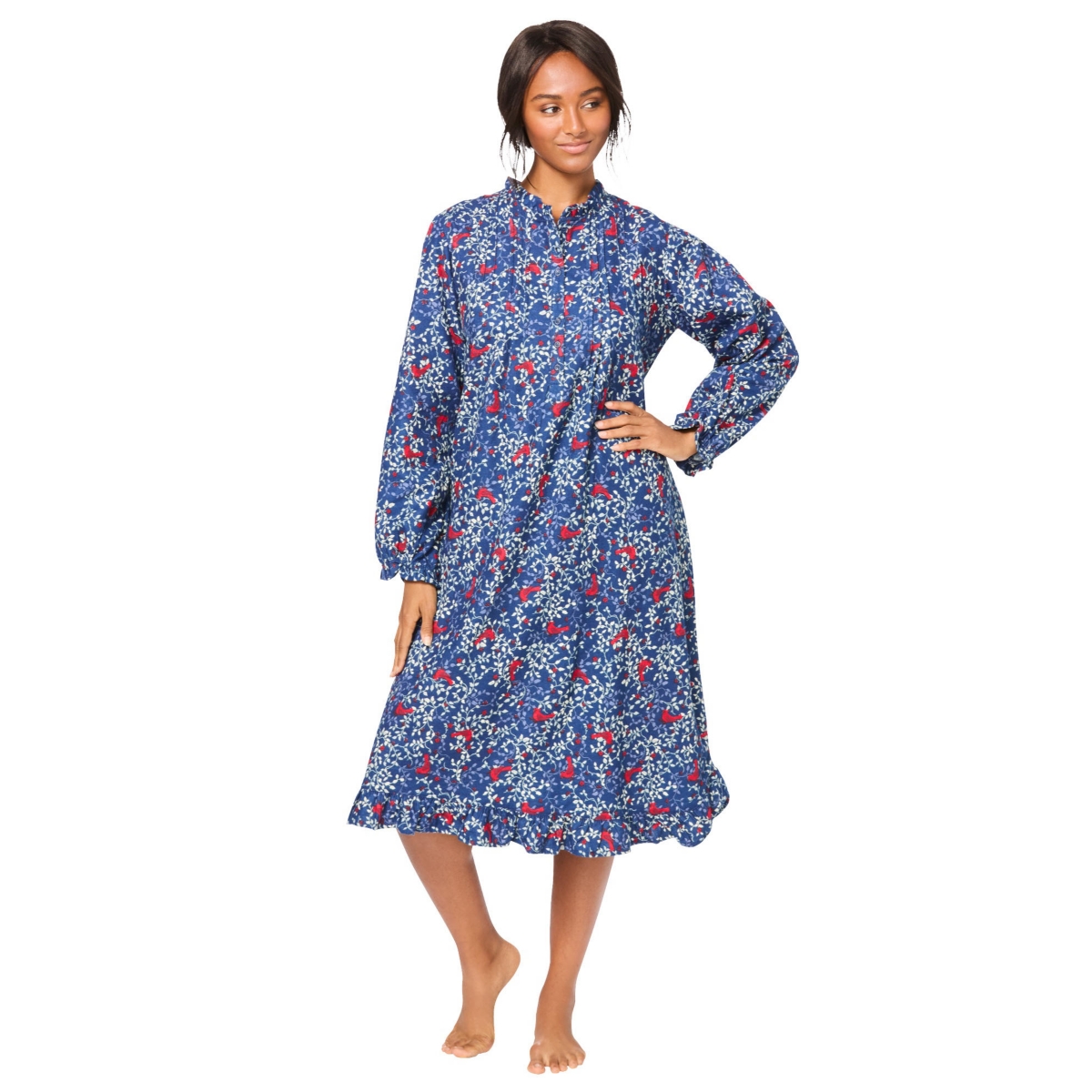 Only Neccessities Women’s Cotton Flannel Print Short Gown – Evening blue cardinals Only Neccessities Women’s Cotton Flannel Print Short Gown – Evening blue cardinals