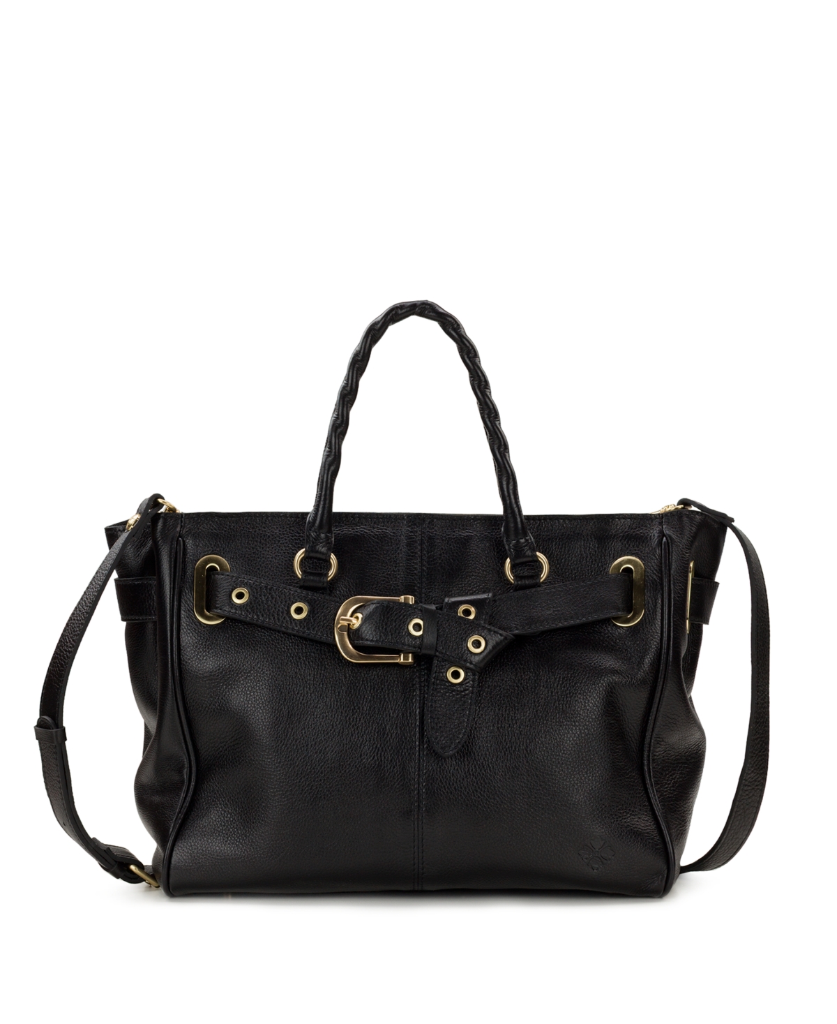 Patricia Nash Kari Belted Extra-Large Satchel Handbag – Black/Gold Patricia Nash Kari Belted Extra-Large Satchel Handbag – Black/Gold