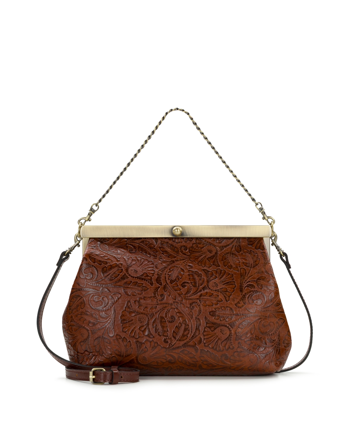 Patricia Nash Vilaine Brazilian Supple Tooled Leather Small Frame Handbag – Cognac