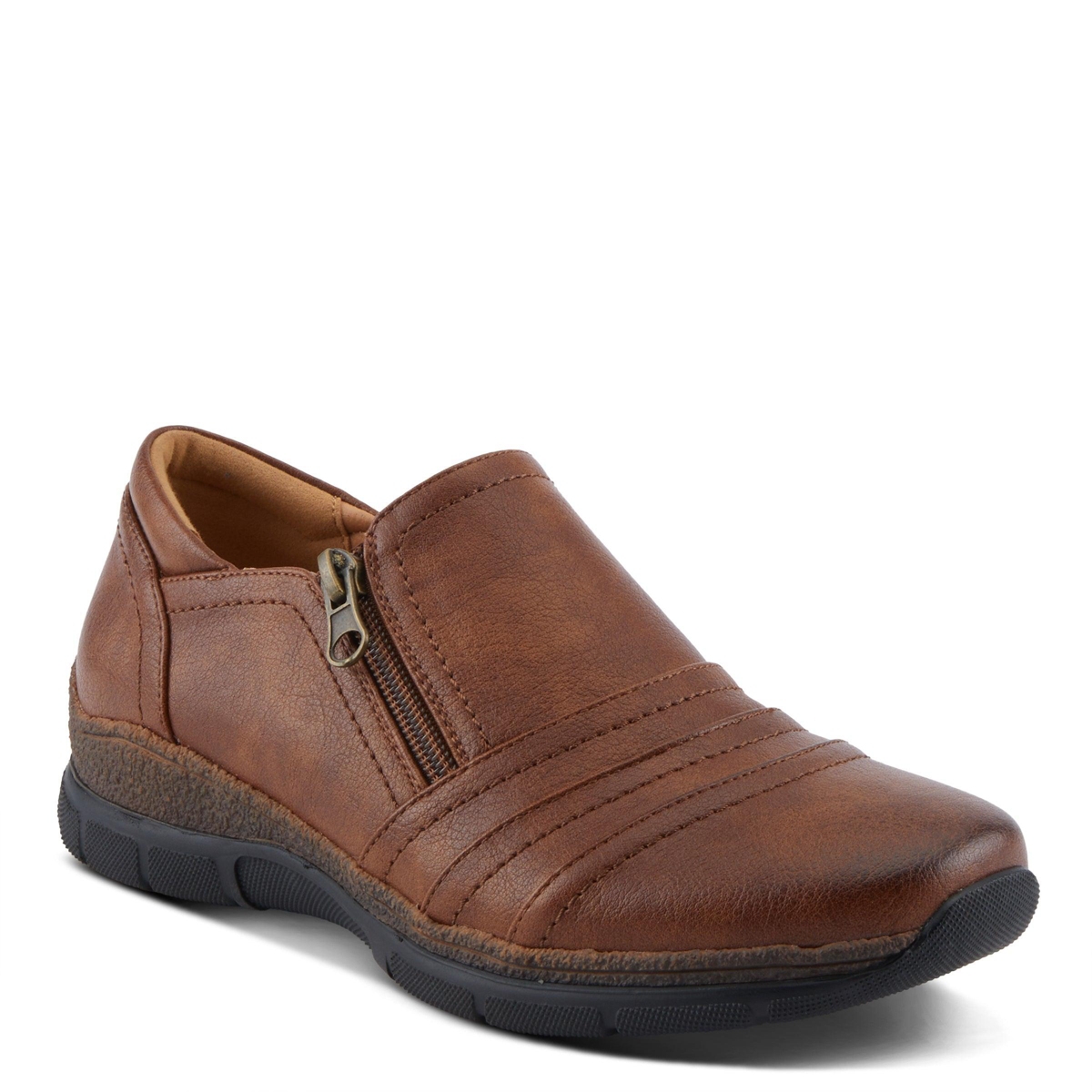 Patrizia Women’s Rigny Slip-On Wedge Shoes with Tonal Stitching and Zipper Detail – Medium brown Patrizia Women’s Rigny Slip-On Wedge Shoes with Tonal Stitching and Zipper Detail – Medium brown
