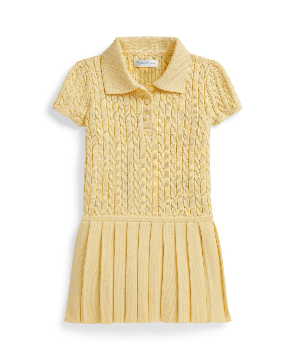 Polo Ralph Lauren Baby Girls’ Mini-Cable Polo Sweater Dress – Yellow Polo Ralph Lauren Baby Girls’ Mini-Cable Polo Sweater Dress – Yellow