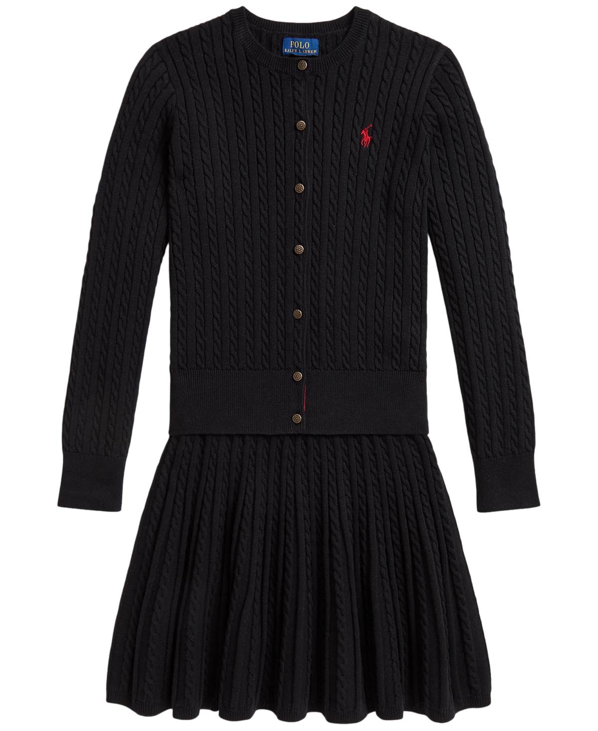 Polo Ralph Lauren Girls’ 7-16 Mini-Cable Cardigan and Skirt, 2-Piece Set – Polo Black Polo Ralph Lauren Girls’ 7-16 Mini-Cable Cardigan and Skirt, 2-Piece Set – Polo Black