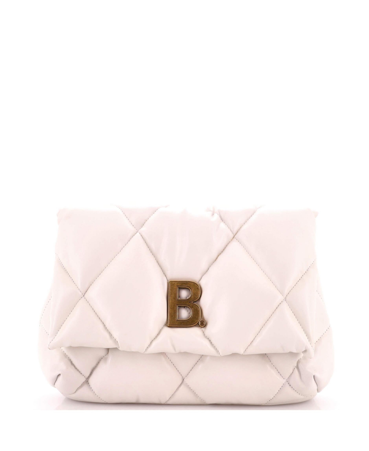 Pre-Owned Balenciaga Medium Touch Clutch Quilted Puffy Leather – White