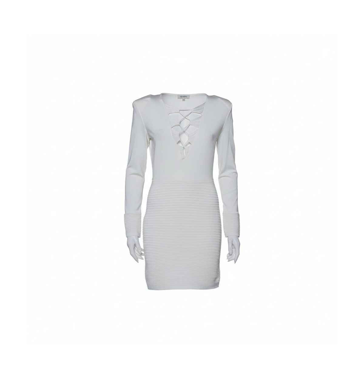 Pre-Owned Balmain Women’s White Textured Knit Lace Up Tie Detail Mini Dress Pre-Owned Balmain Women’s White Textured Knit Lace Up Tie Detail Mini Dress