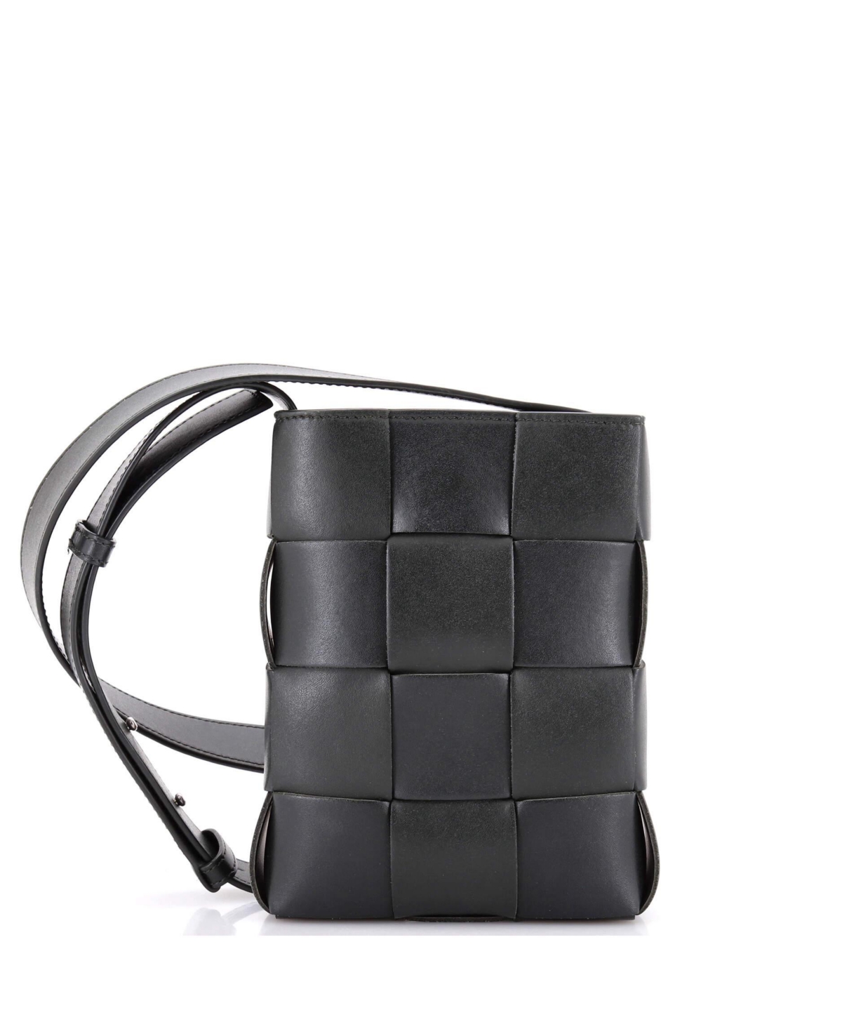 Pre-Owned Bottega Veneta Cassette Phone Holder Crossbody Bag Maxi Intrecciato Leather – Black