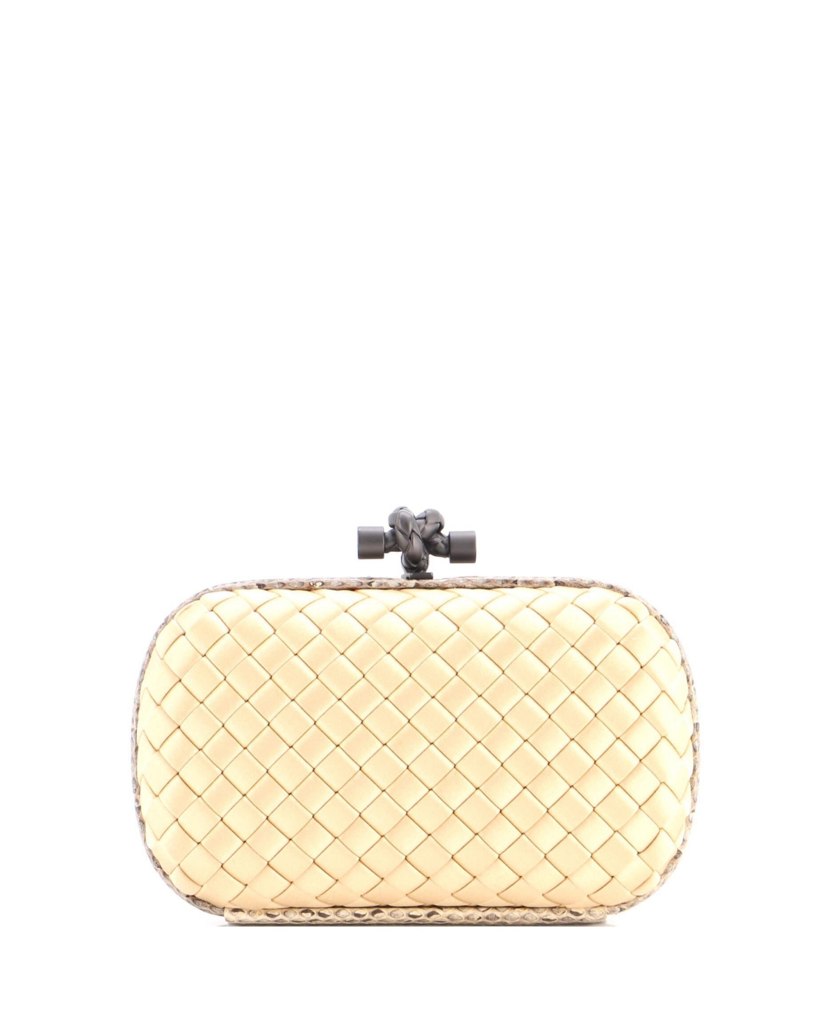 Pre-Owned Bottega Veneta Small Box Knot Clutch Intrecciato Satin – Natural