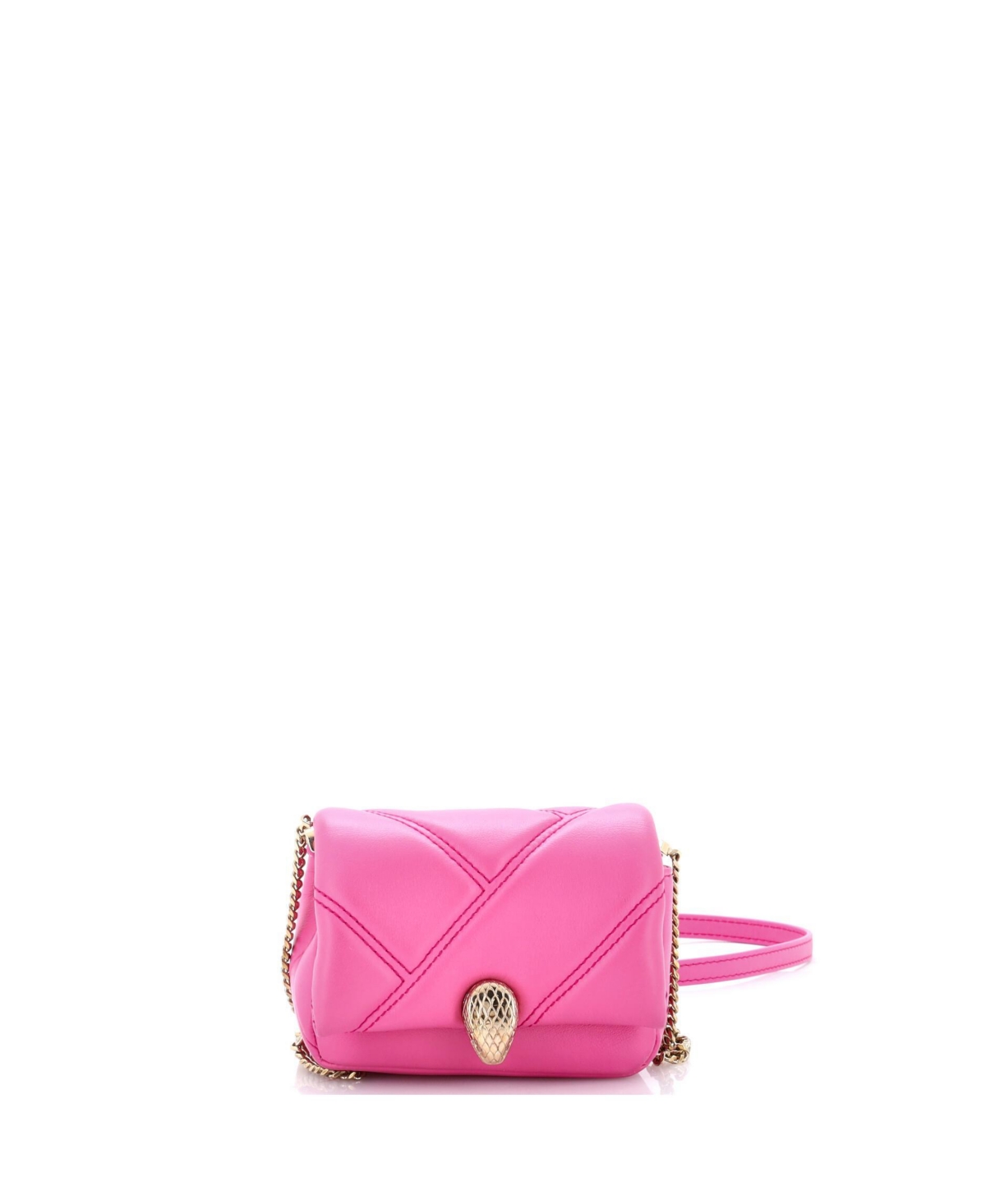 Pre-Owned Bvlgari Micro Serpenti Cabochon Shoulder Bag Diagonal Quilted Leather – Pink