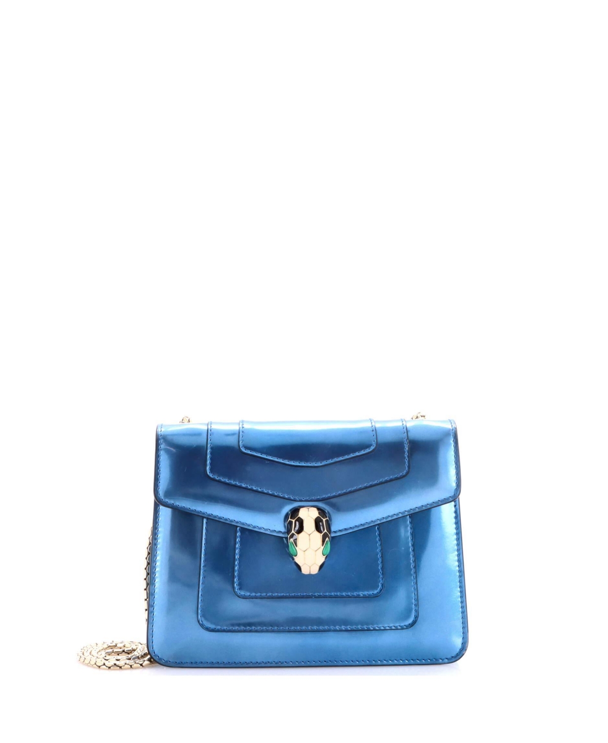 Pre-Owned Bvlgari Small Serpenti Forever Square Shoulder Bag Metallic Leather – Blue