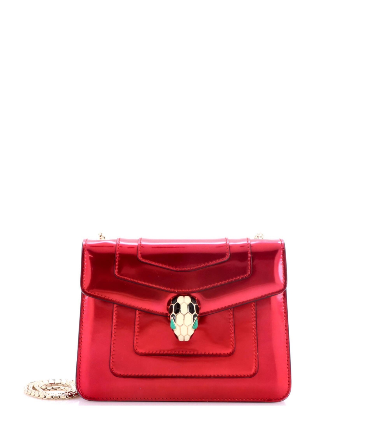 Pre-Owned Bvlgari Small Serpenti Forever Square Shoulder Bag Metallic Leather – Red