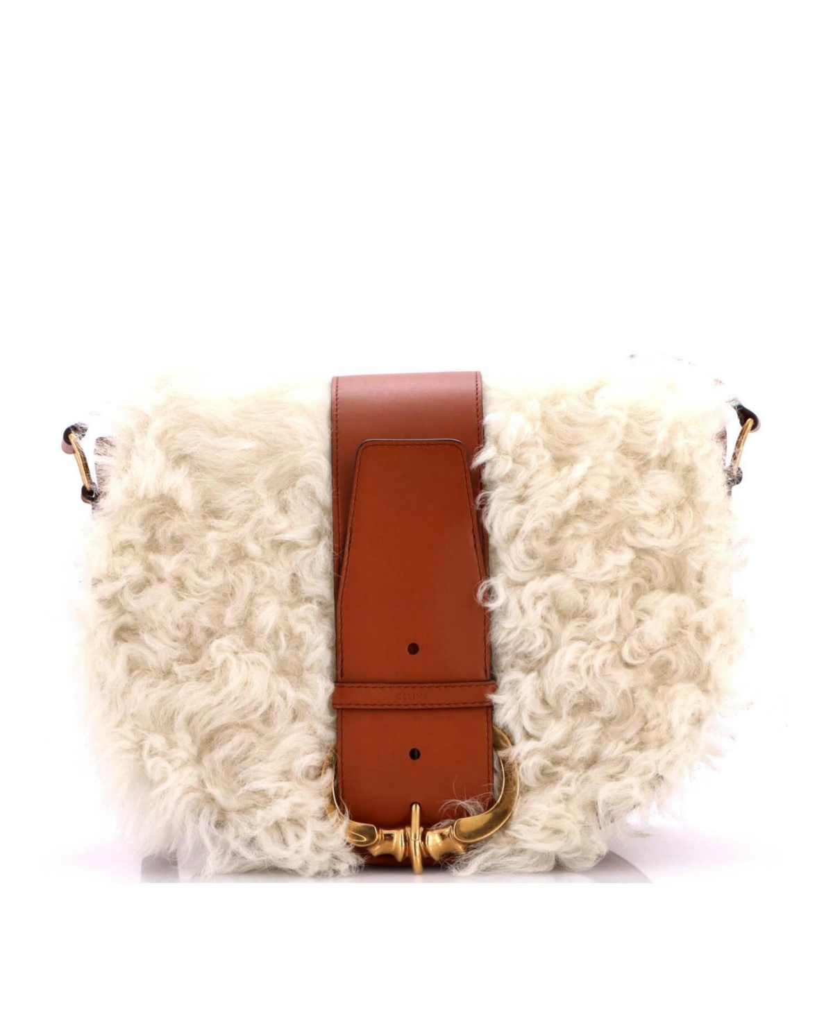 Pre-Owned Celine Medium Camarat Fringe Crossbody Bag Shearling with Leather – Brown