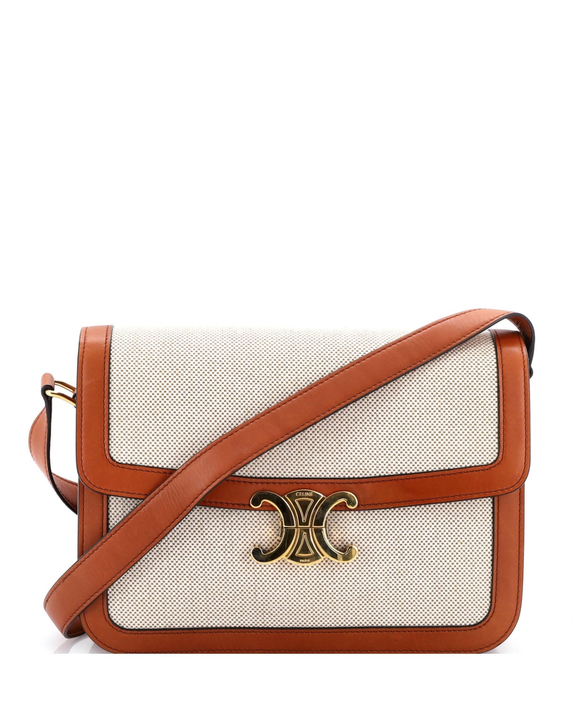Pre-Owned Celine Medium Triomphe Shoulder Bag Canvas with Leather – Natural