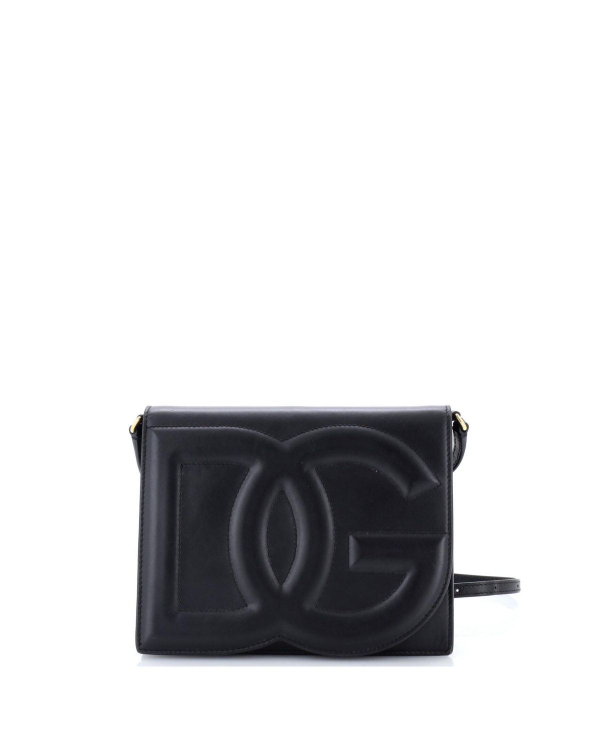 Pre-Owned Dolce and Gabbana Small Dg Logo Flap Shoulder Bag Leather – Black