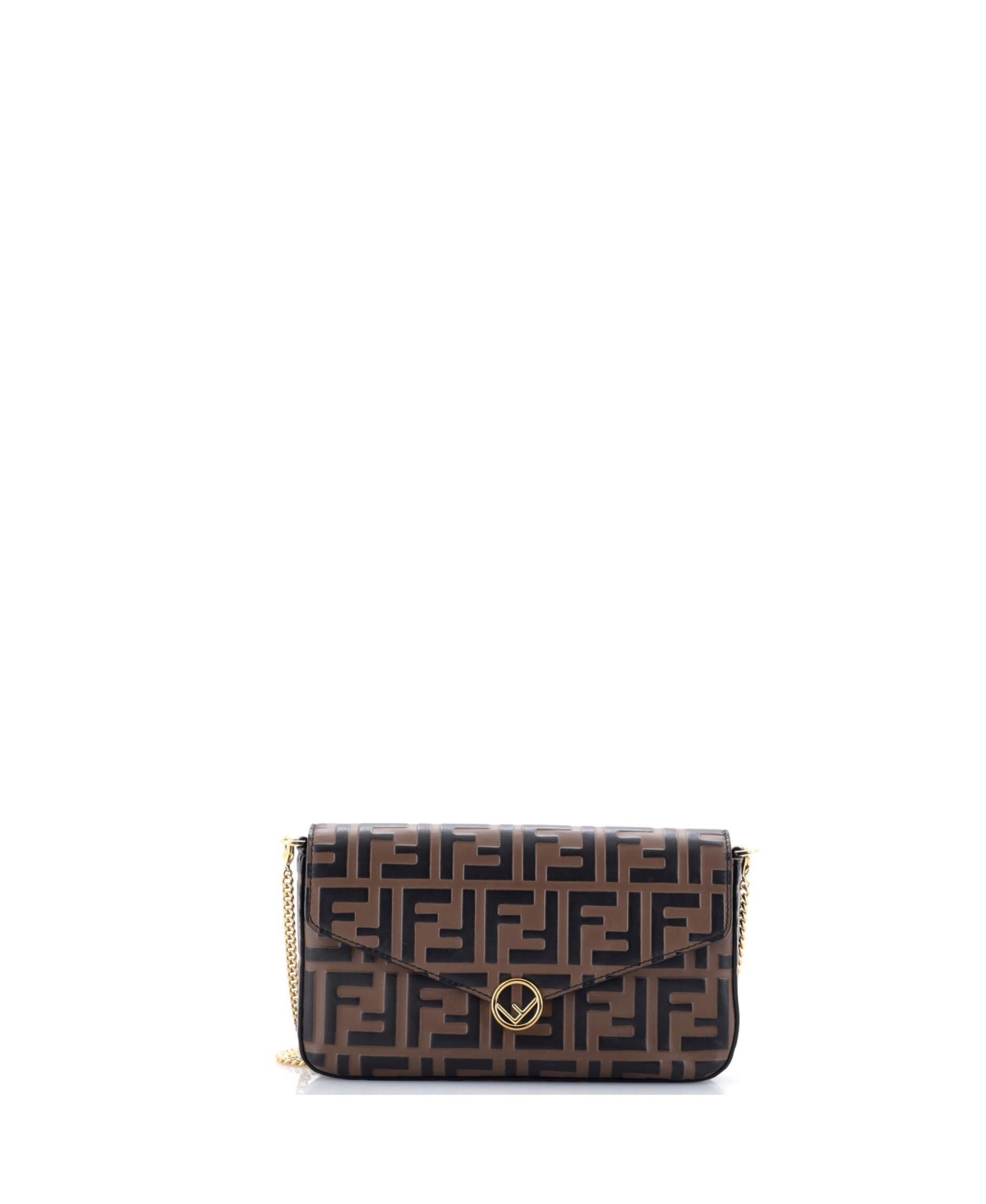 Pre-Owned Fendi F is Fendi Envelope Clutch on Chain Zucca Embossed Leather – Brown