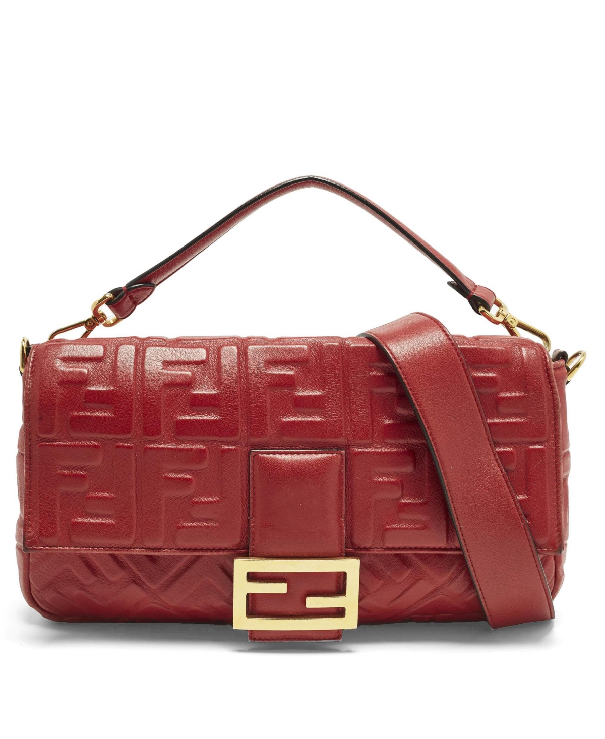 Pre-Owned Fendi Women’s Large Baguette Embossed Leather Shoulder Bag – Red Pre-Owned Fendi Women’s Large Baguette Embossed Leather Shoulder Bag – Red