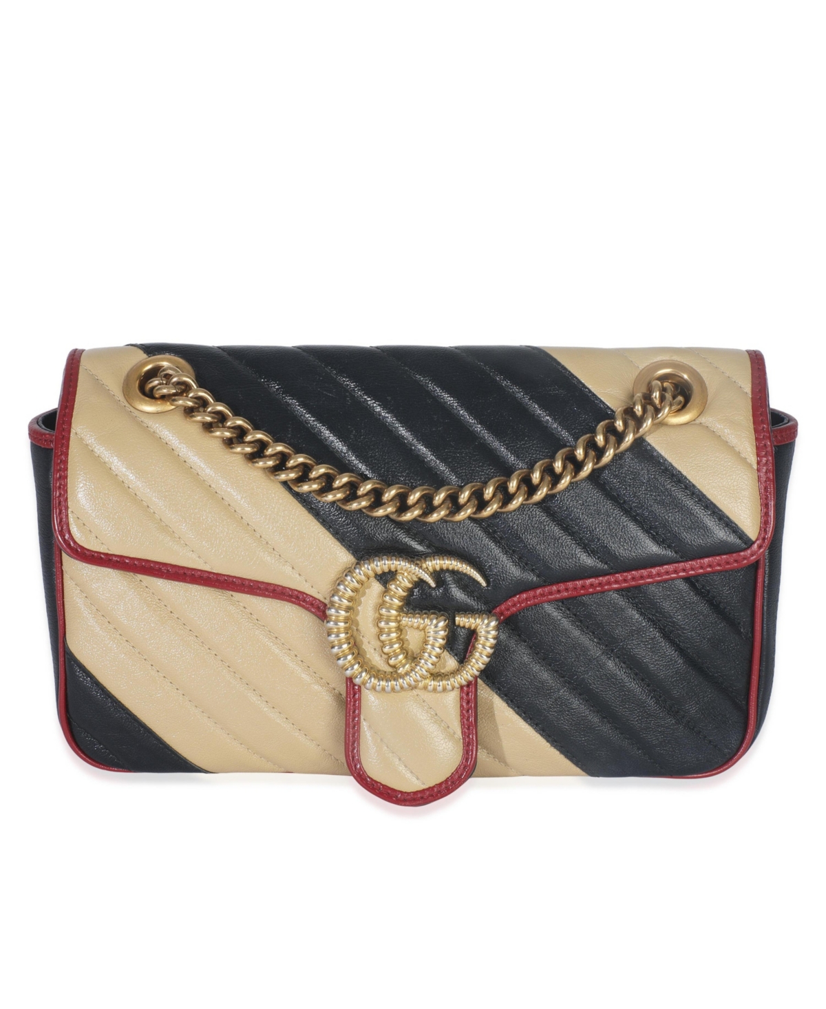 Pre-Owned Gucci Black Beige Matelasse Calfskin Torchon Small Marmont Shoulder Bag – Open miscellaneous