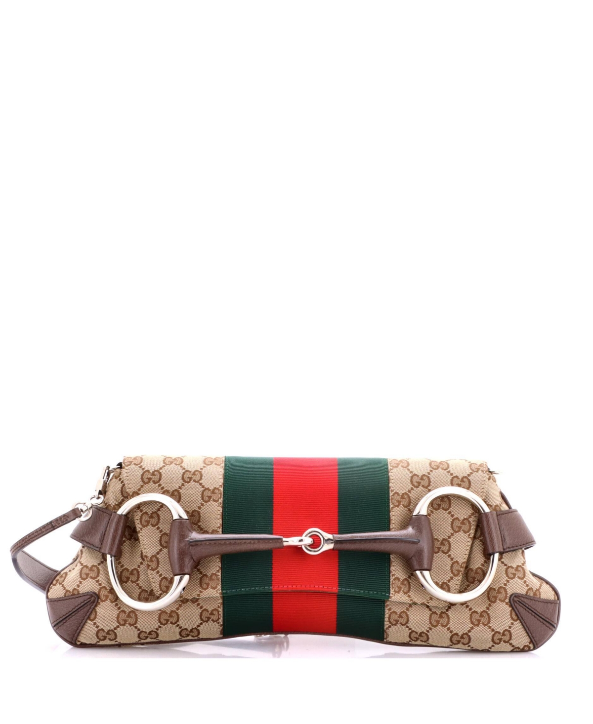 Pre-Owned Gucci Medium Horsebit Nm Web Chain Clutch Gg Canvas – Brown