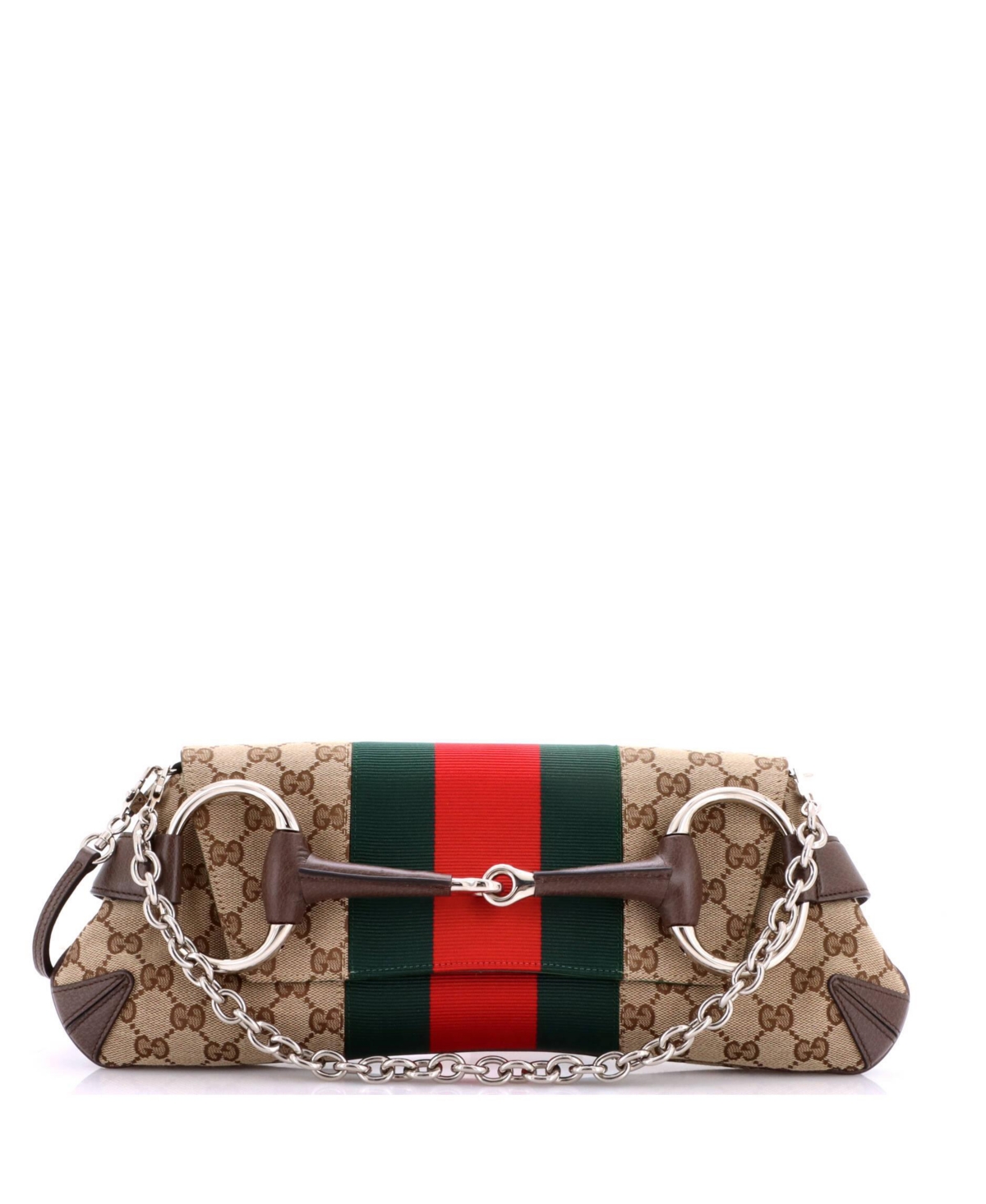 Pre-Owned Gucci Medium Horsebit Nm Web Chain Clutch Gg Canvas – Brown