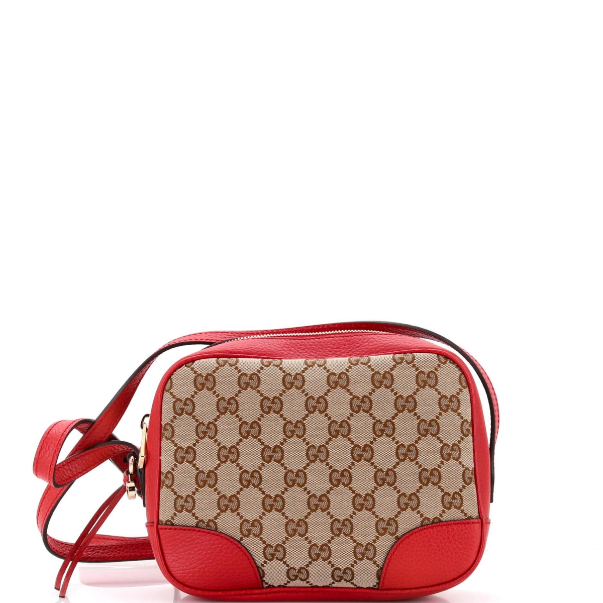 Pre-Owned Gucci Mini Bree Disco Crossbody Bag Gg Canvas with Leather – Red