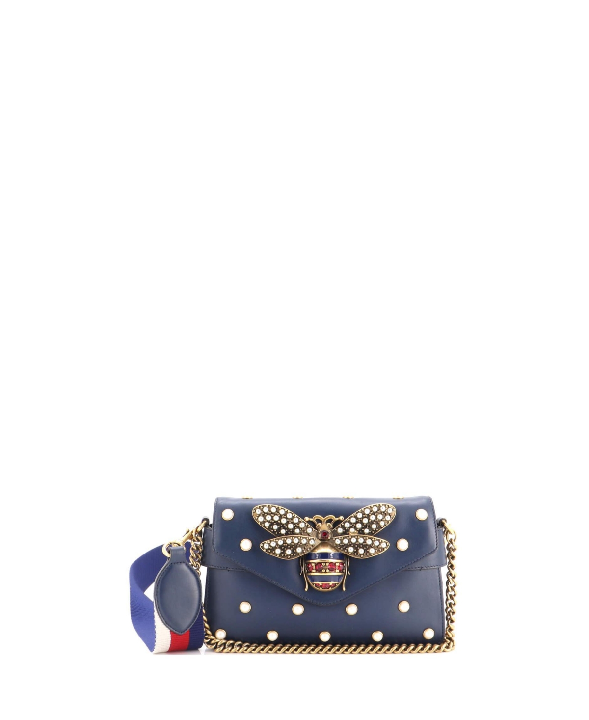 Pre-Owned Gucci Mini Broadway Pearly Bee Shoulder Bag Embellished Leather – Blue Pre-Owned Gucci Mini Broadway Pearly Bee Shoulder Bag Embellished Leather – Blue