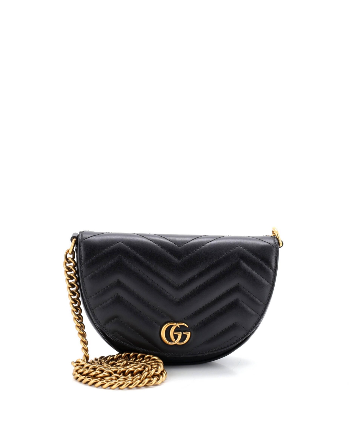 Pre-Owned Gucci Mini Gg Marmont Half Moon Flap Crossbody Bag Matelasse Leather – Black Pre-Owned Gucci Mini Gg Marmont Half Moon Flap Crossbody Bag Matelasse Leather – Black
