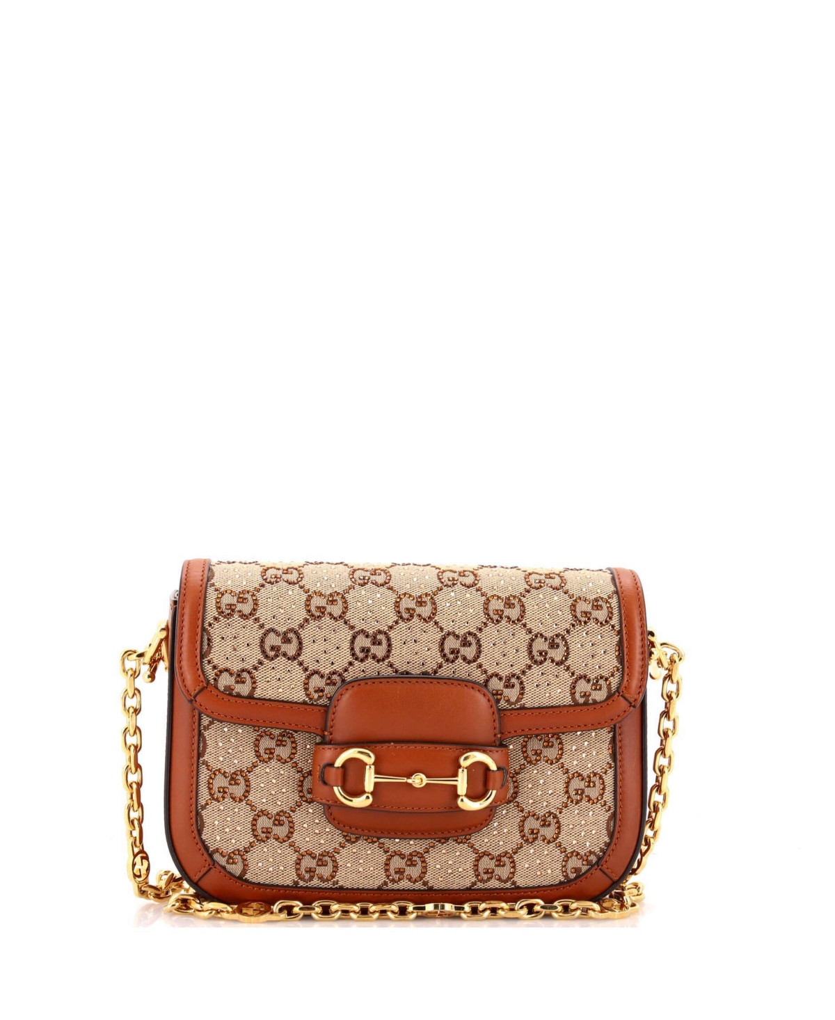 Pre-Owned Gucci Mini Horsebit 1955 Shoulder Bag Crystal Embellished Gg Canvas – Brown