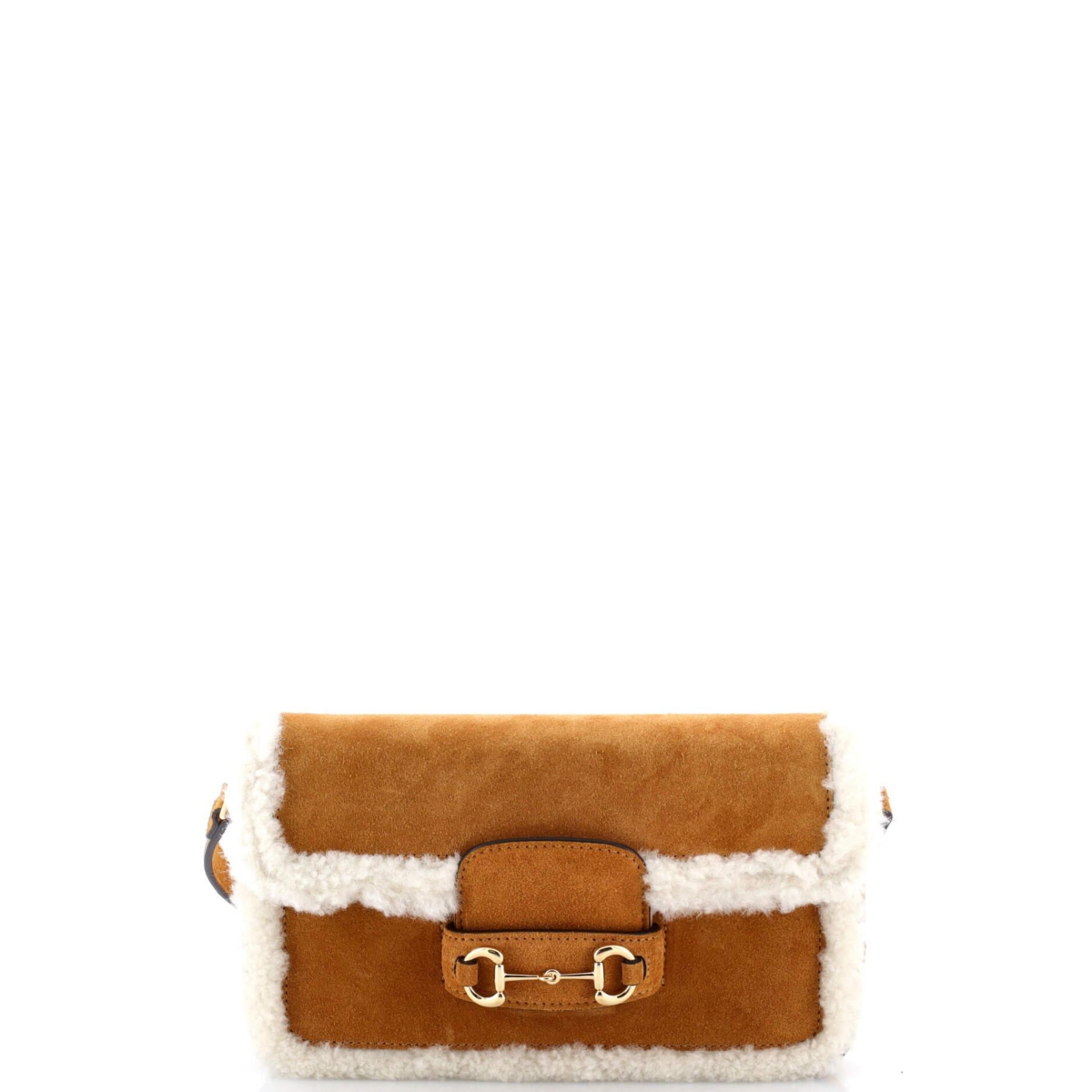Pre-Owned Gucci Mini Horsebit 1955 Shoulder Bag Suede with Shearling – Brown Pre-Owned Gucci Mini Horsebit 1955 Shoulder Bag Suede with Shearling – Brown