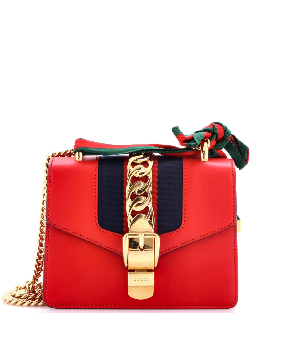 Pre-Owned Gucci Mini Sylvie Chain Shoulder Bag Leather – Red Pre-Owned Gucci Mini Sylvie Chain Shoulder Bag Leather – Red