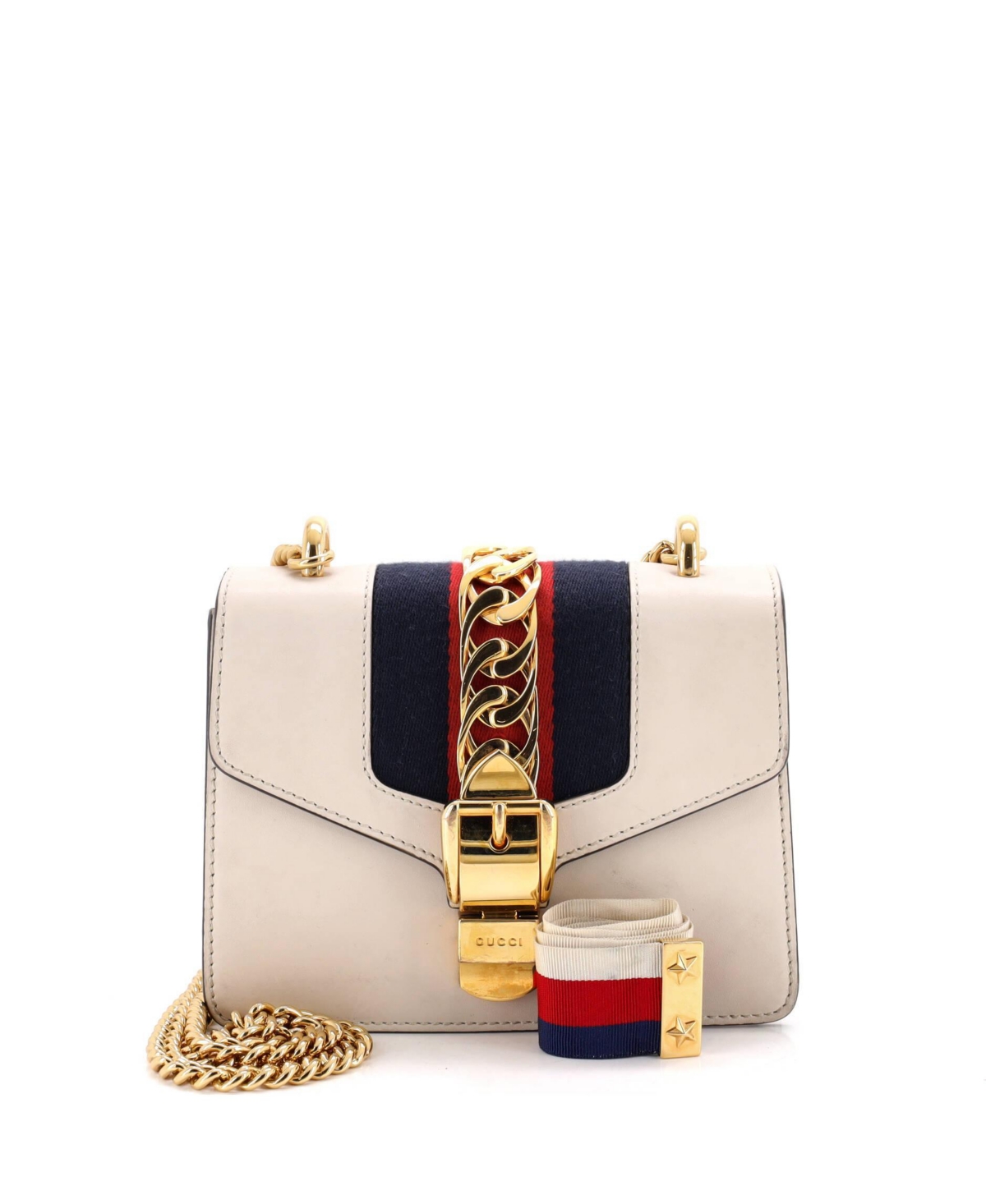 Pre-Owned Gucci Mini Sylvie Chain Shoulder Bag Leather – White