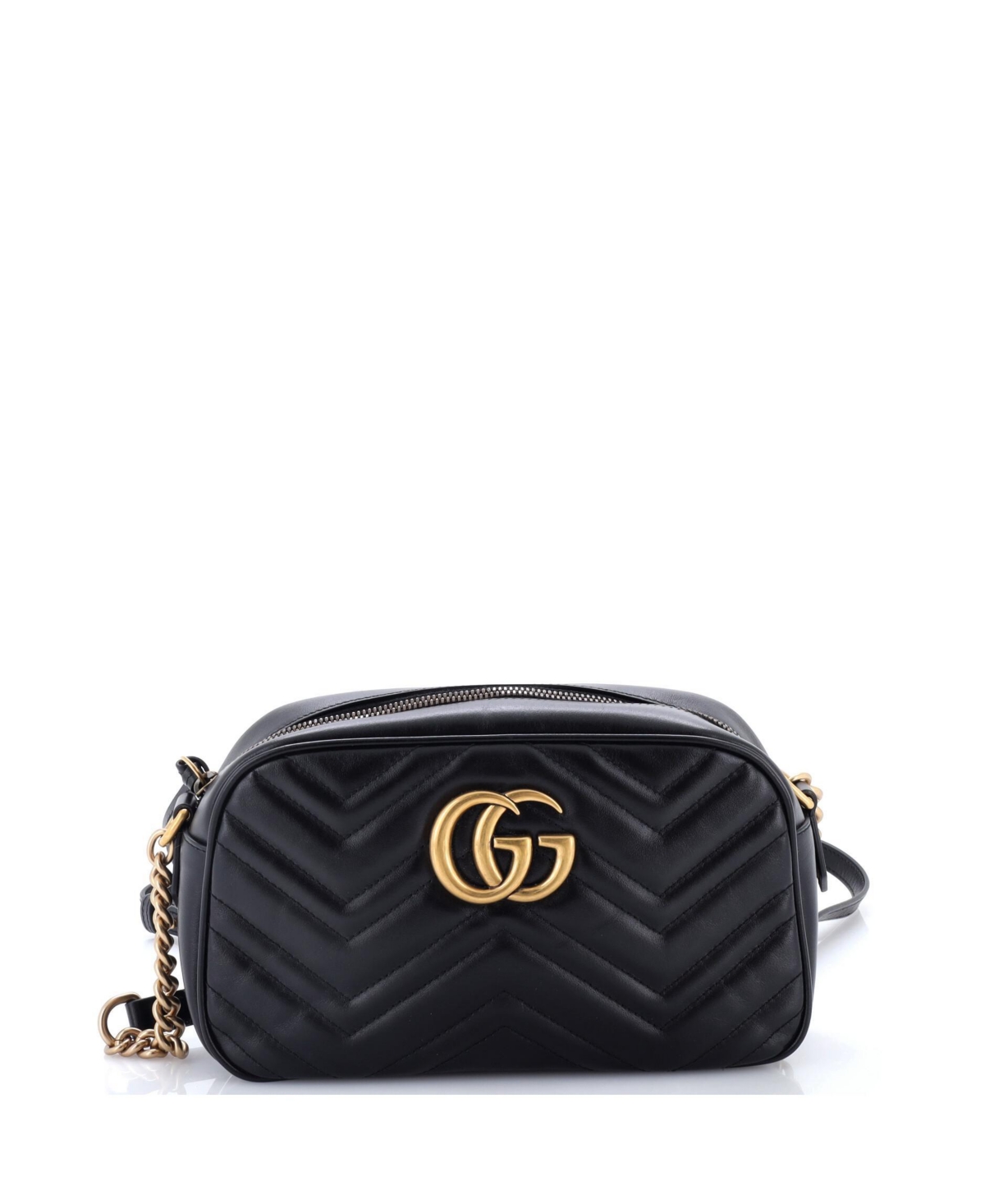 Pre-Owned Gucci Small Gg Marmont Shoulder Bag Matelasse Leather – Black