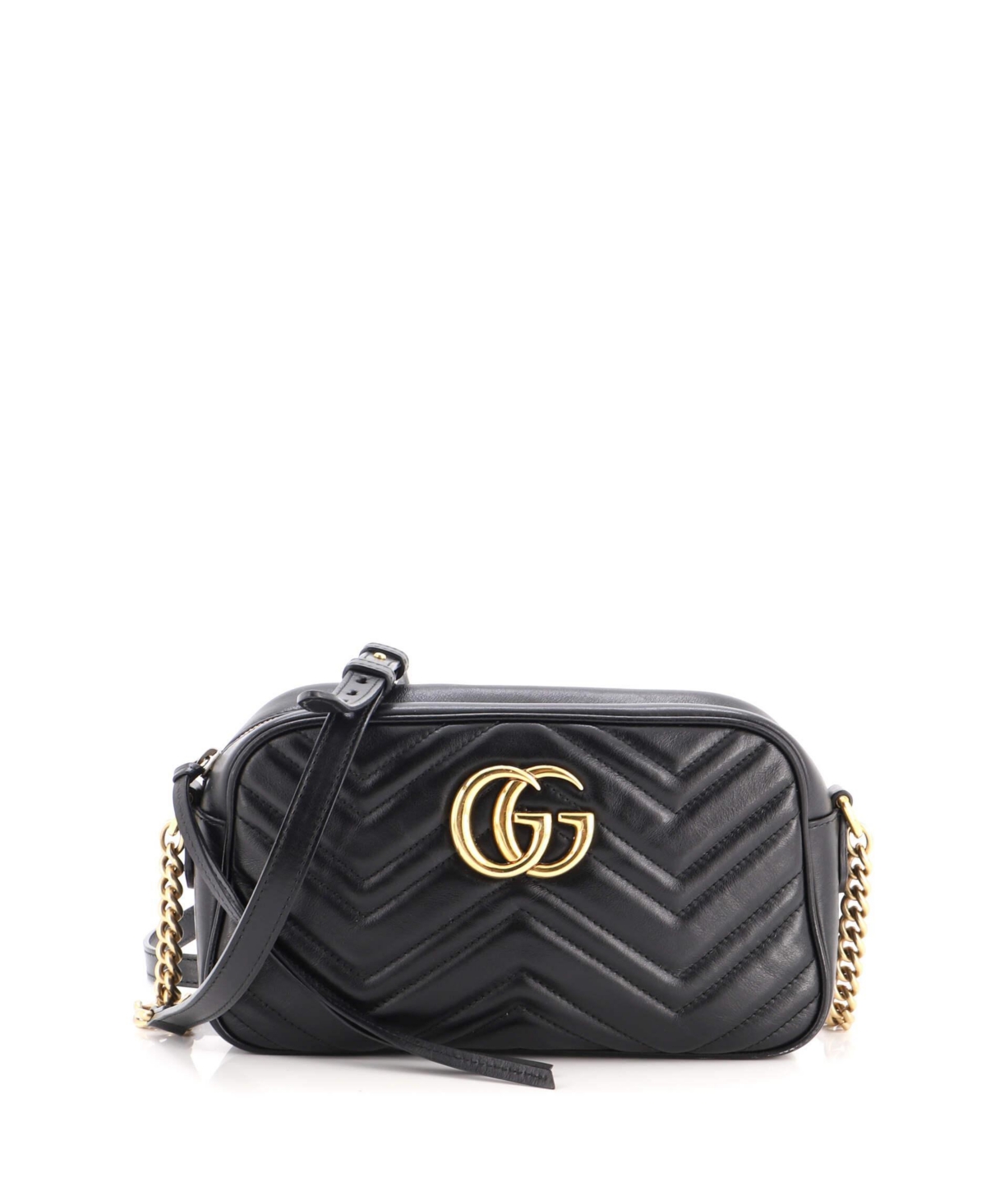 Pre-Owned Gucci Small Gg Marmont Shoulder Bag Matelasse Leather – Black