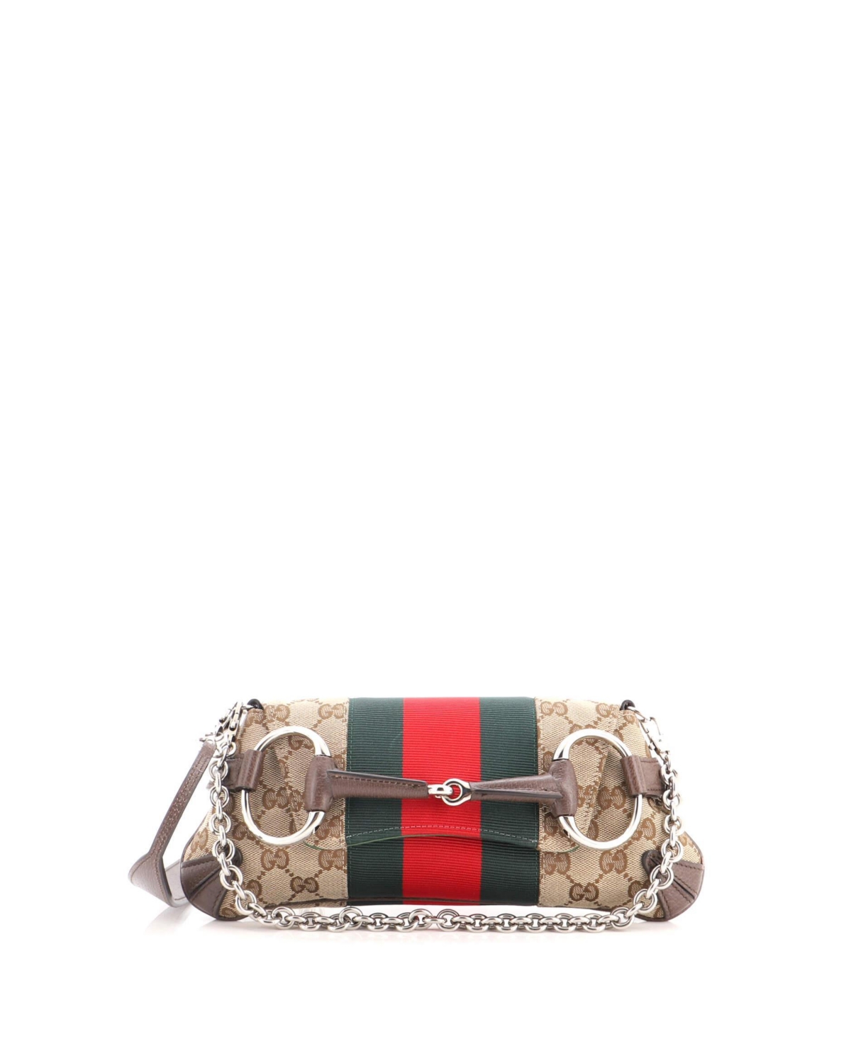 Pre-Owned Gucci Small Horsebit Nm Web Chain Clutch Gg Canvas – Brown Pre-Owned Gucci Small Horsebit Nm Web Chain Clutch Gg Canvas – Brown