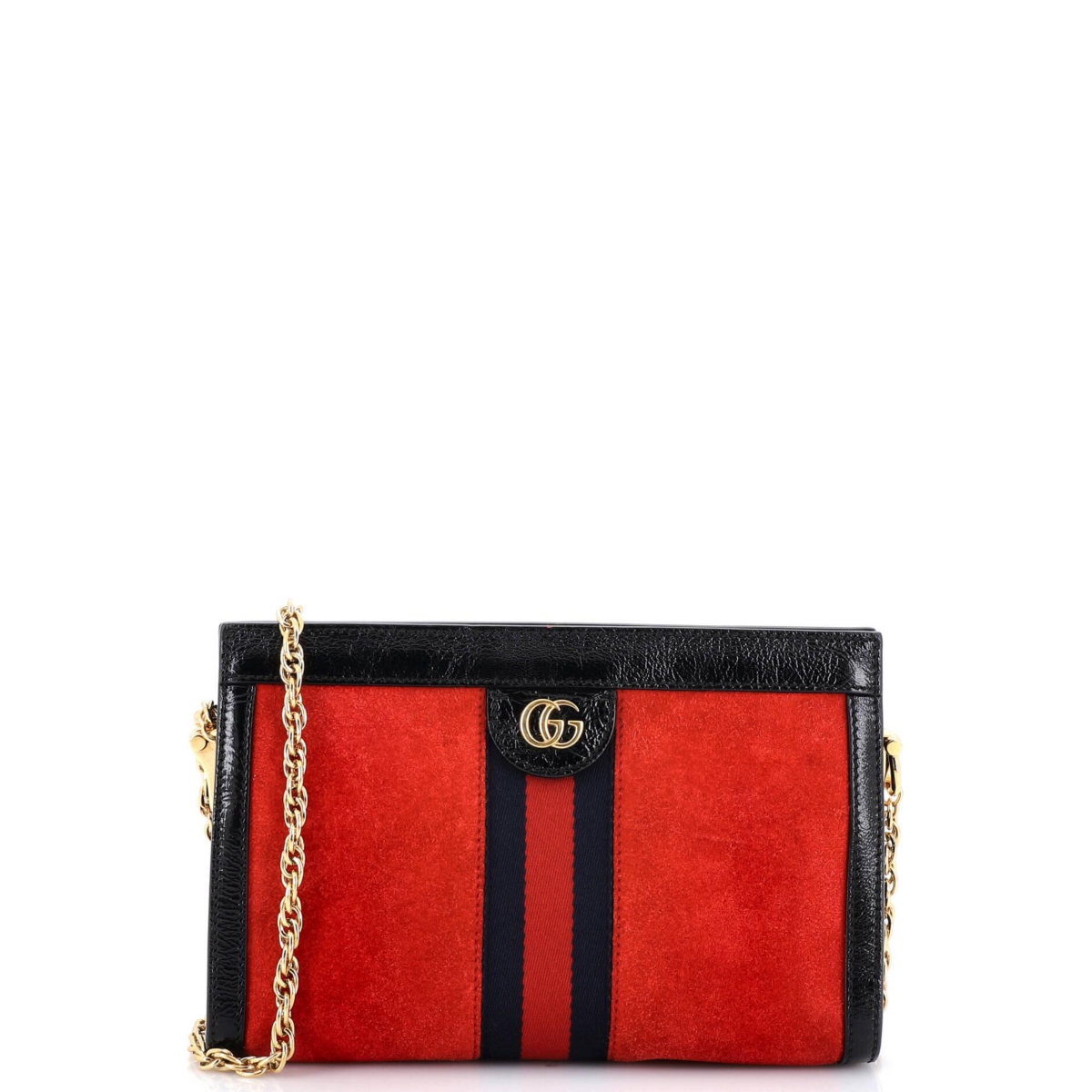 Pre-Owned Gucci Small Ophidia Chain Shoulder Bag Suede – Red