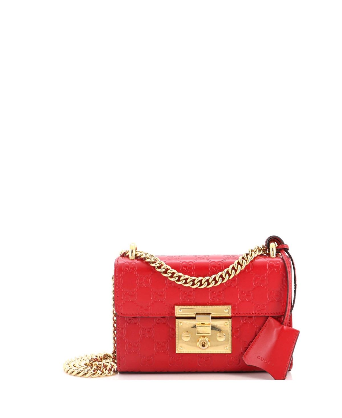 Pre-Owned Gucci Small Padlock Shoulder Bag Guccissima Leather – Red