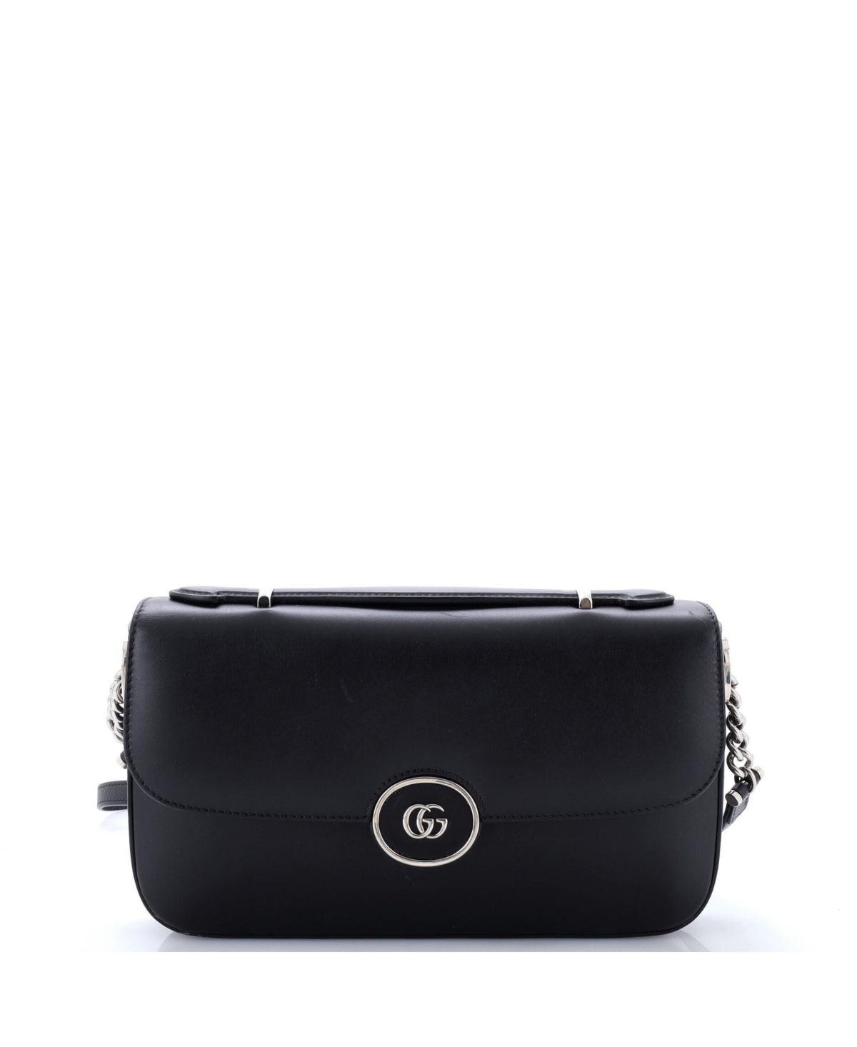 Pre-Owned Gucci Small Petite Gg Flap Shoulder Bag Leather – Black Pre-Owned Gucci Small Petite Gg Flap Shoulder Bag Leather – Black