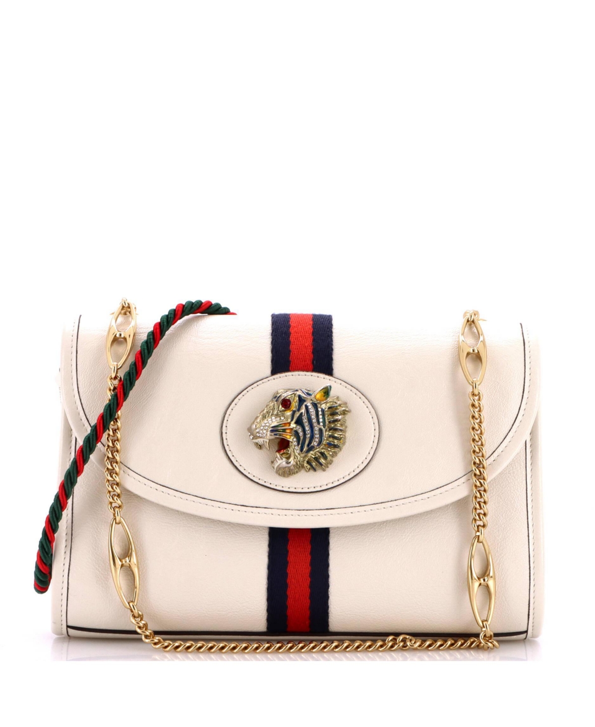 Pre-Owned Gucci Small Rajah Web Chain Shoulder Bag Leather – White Pre-Owned Gucci Small Rajah Web Chain Shoulder Bag Leather – White