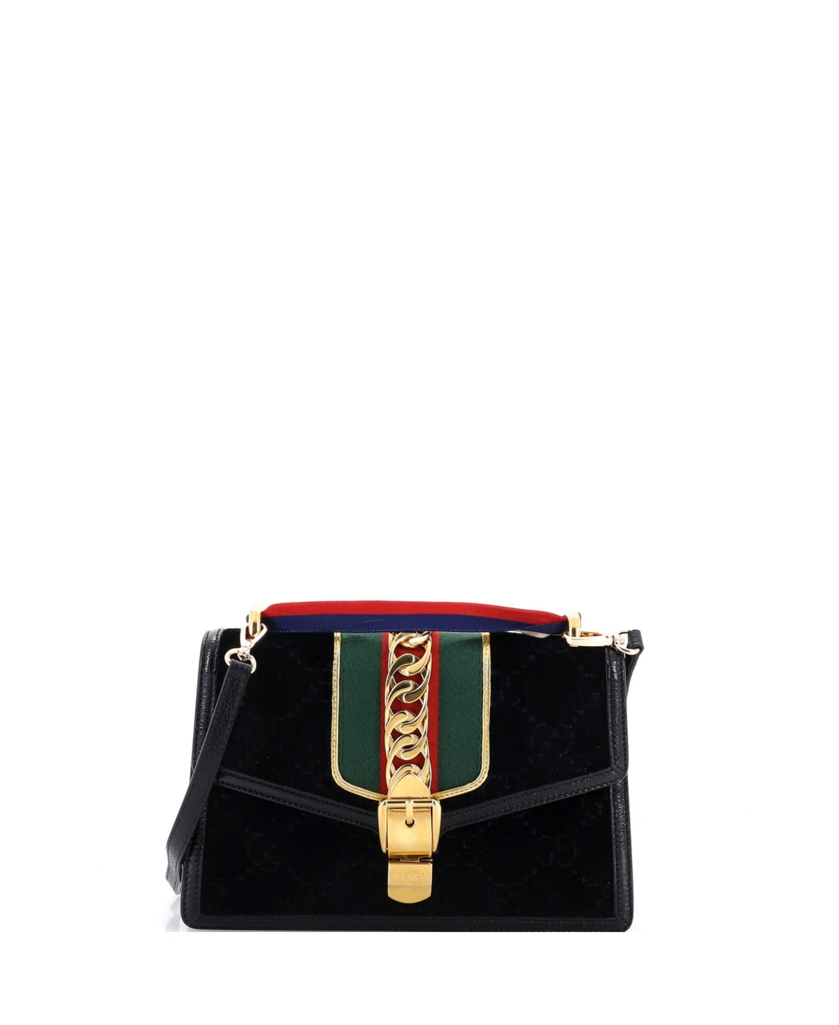 Pre-Owned Gucci Small Sylvie Shoulder Bag Gg Velvet – Black