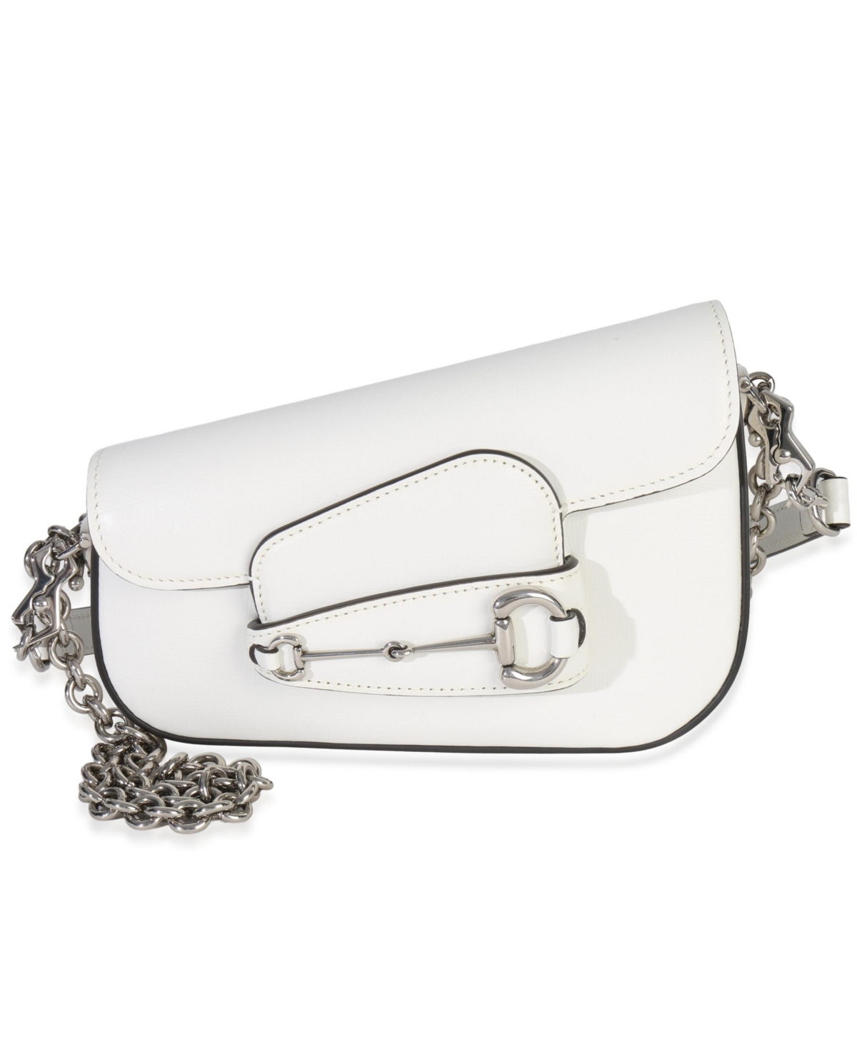 Pre-Owned Gucci White Calfskin Mini Asymmetric Horsebit 1955 Shoulder Bag – White Pre-Owned Gucci White Calfskin Mini Asymmetric Horsebit 1955 Shoulder Bag – White