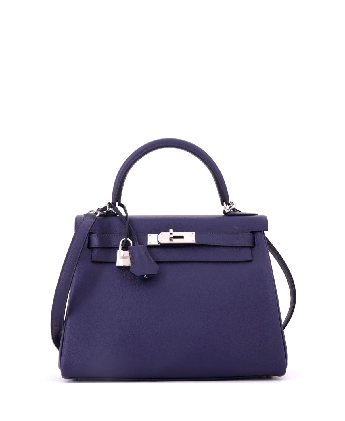 Pre-Owned HERMES Kelly 28 Handbag Verso Evercolor with Palladium Hardware – Blue Pre-Owned HERMES Kelly 28 Handbag Verso Evercolor with Palladium Hardware – Blue