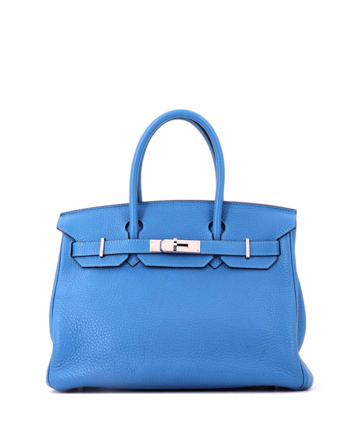 Pre-Owned Hermes Birkin 30 Handbag Blue Clemence with Palladium Hardware – Blue Pre-Owned Hermes Birkin 30 Handbag Blue Clemence with Palladium Hardware – Blue
