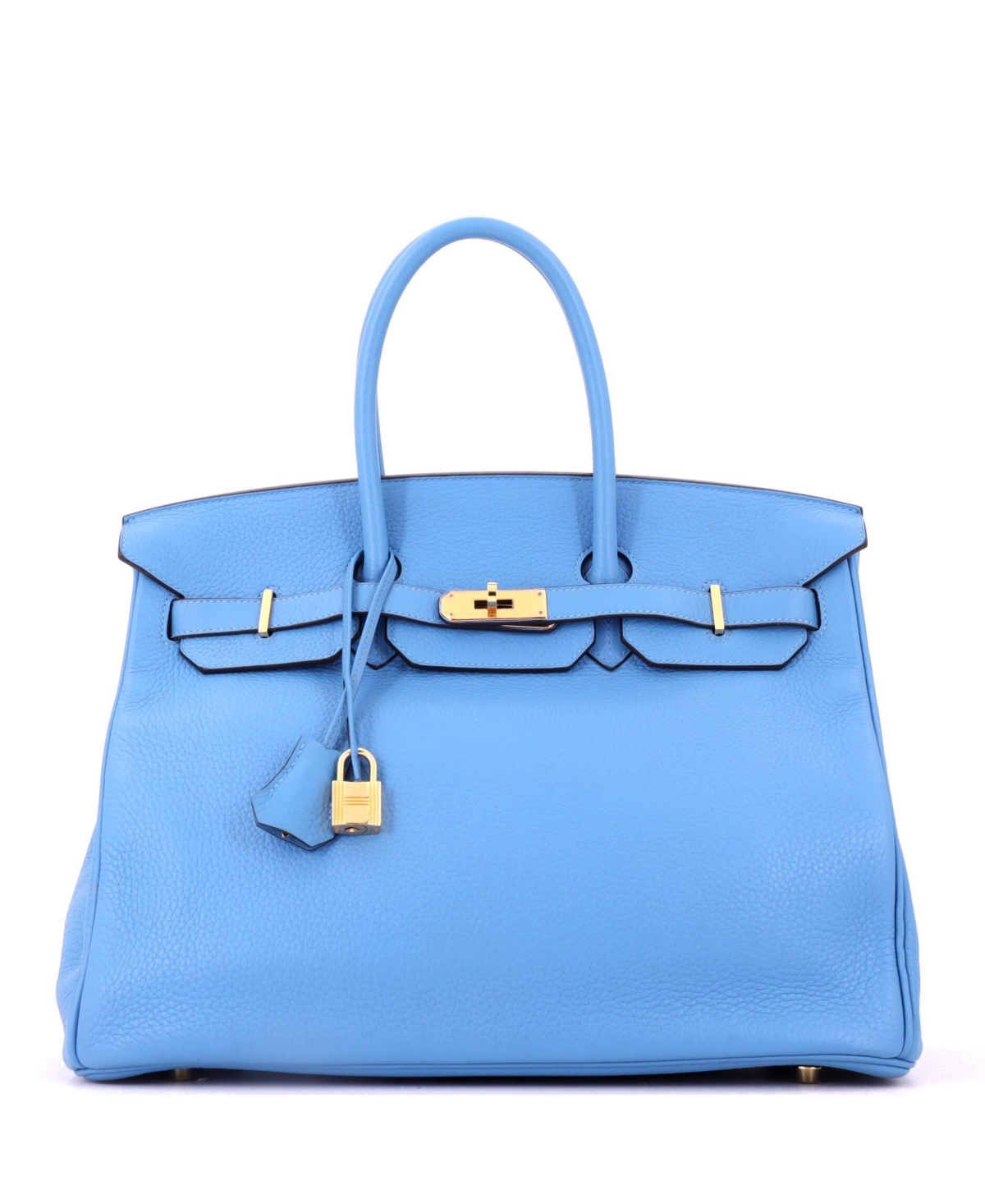 Pre-Owned Hermes Birkin 35 Handbag Blue Clemence with Gold Hardware – Blue Pre-Owned Hermes Birkin 35 Handbag Blue Clemence with Gold Hardware – Blue