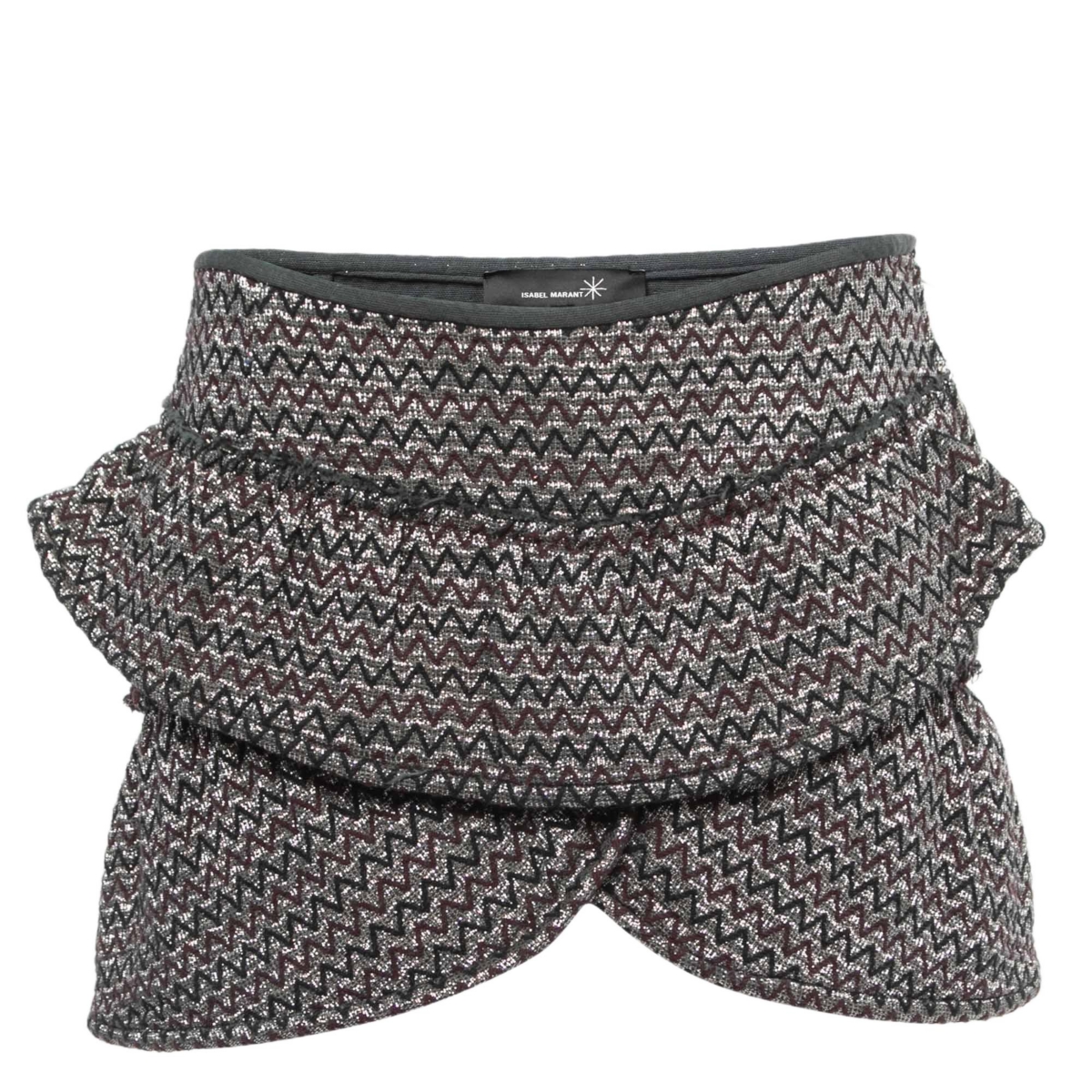 Pre-Owned Isabel Marant Women’s Silver Zig-Zag Patterned Lurex Knit Mini Skirt