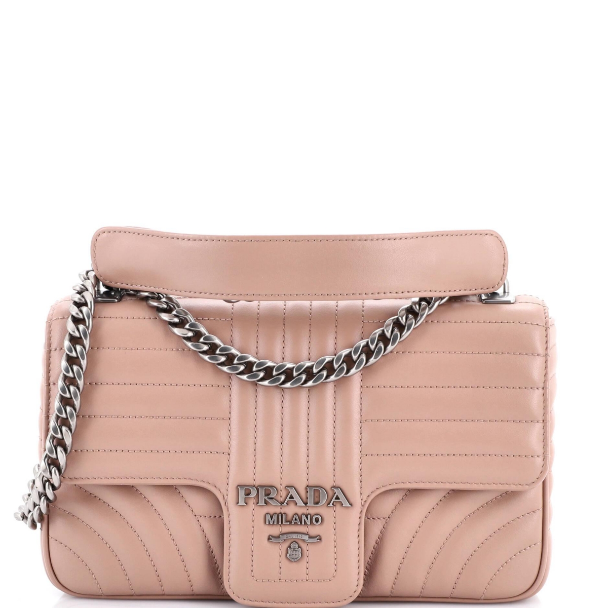 Pre-Owned Prada Medium Chain Flap Shoulder Bag Diagramme Quilted Leather – Natural