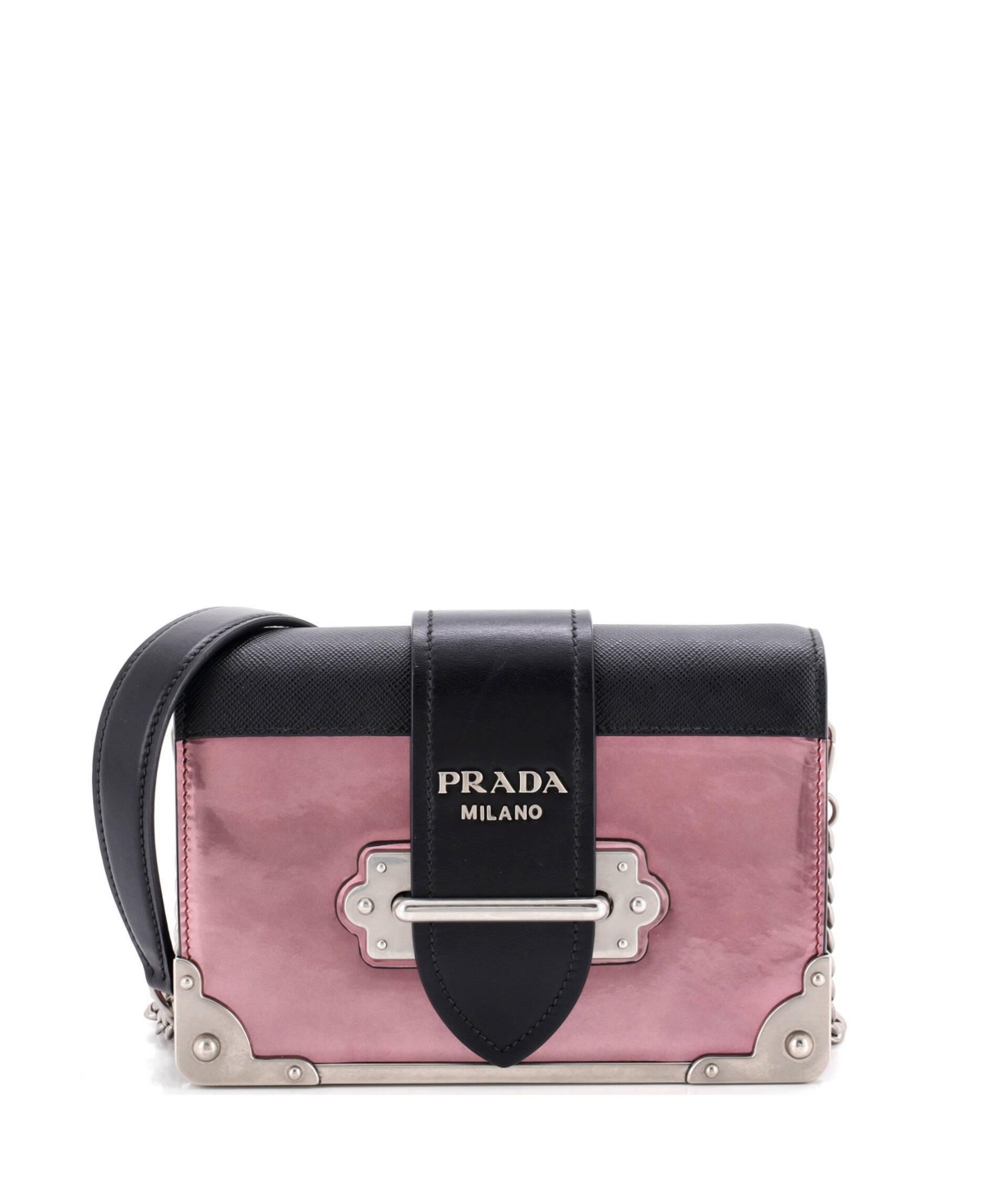 Pre-Owned Prada Small Cahier Chain Crossbody Bag Metallic Leather and Saffiano – Pink Pre-Owned Prada Small Cahier Chain Crossbody Bag Metallic Leather and Saffiano – Pink