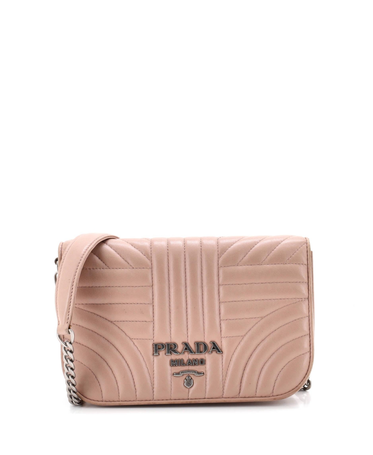 Pre-Owned Prada Small Chain Flap Crossbody Bag Diagramme Quilted Leather – Natural